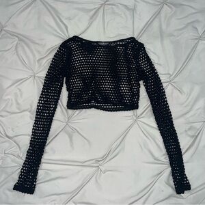NEVER WORN Fashion Nova Black Fishnet Crochet/Mesh Crop Top